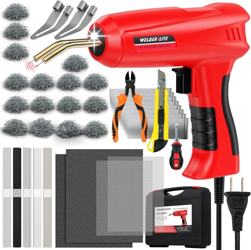 150W plastic welder repair kit, WelderElite 1600PCS hot stapler plastic repair kit, Car Bumper Plastic Welder Gun Kit With Weld Rods  Portable Toolbox