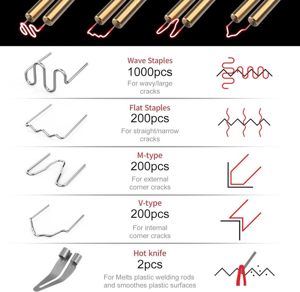 150W plastic welder repair kit, WelderElite 1600PCS hot stapler plastic repair kit, Car Bumper Plastic Welder Gun Kit With Weld Rods  Portable Toolbox
