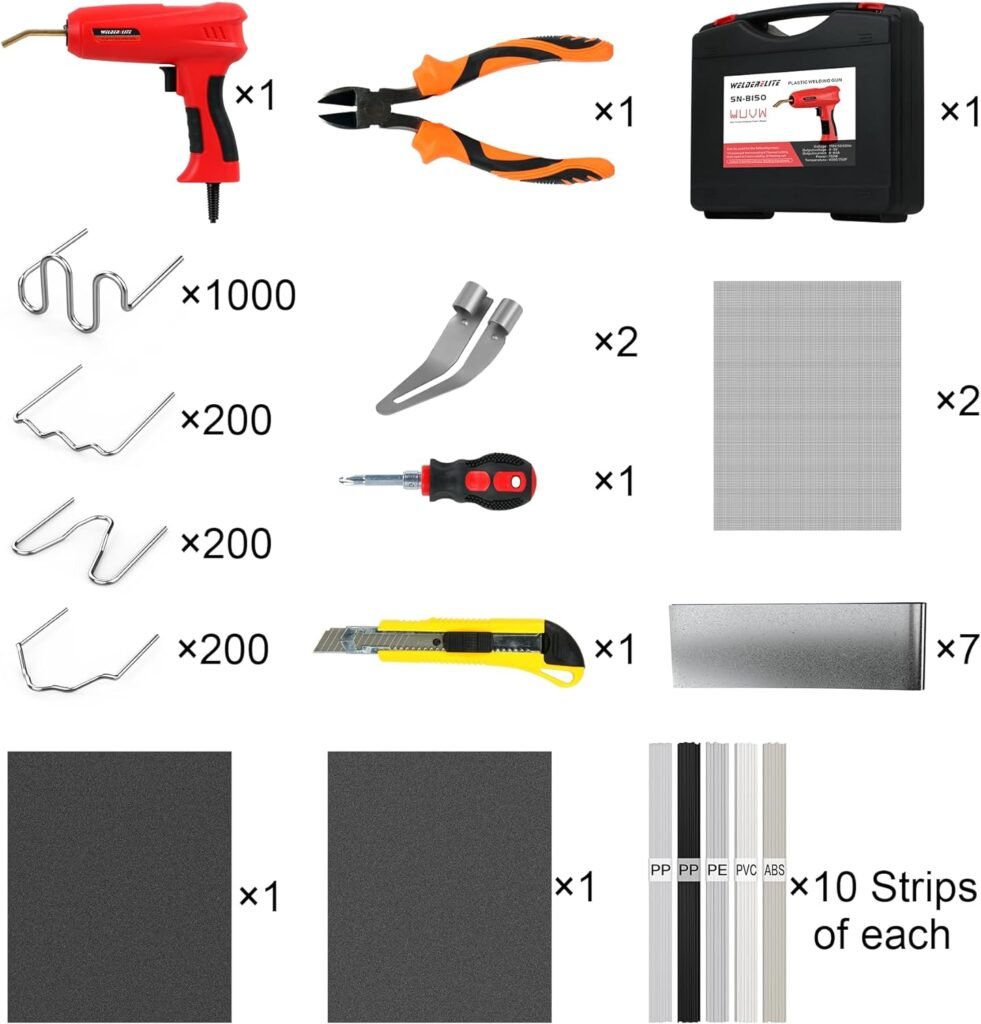 150W plastic welder repair kit, WelderElite 1600PCS hot stapler plastic repair kit, Car Bumper Plastic Welder Gun Kit With Weld Rods  Portable Toolbox