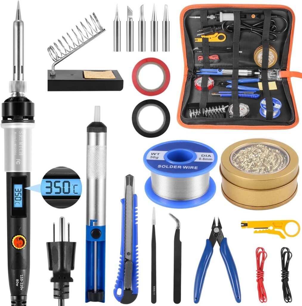 Electronics Soldering Iron Kit, 80W Adjustable Temperature Welding Tool With LCD Display,20 in 1 Soldering Kit,On/Off Switch,Solder Wire,Clean Ball,Soldering Tips,Soldering Stand, Desoldering Pump