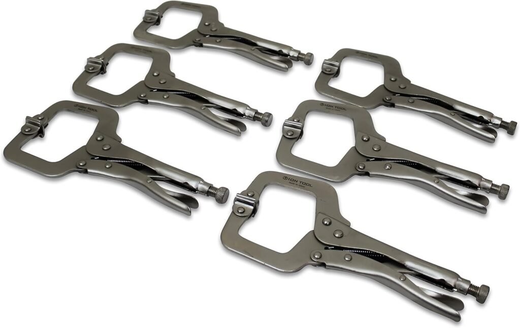 ION TOOL 6 Pack - 11” C-Clamp Locking Pliers, Swivel Pads