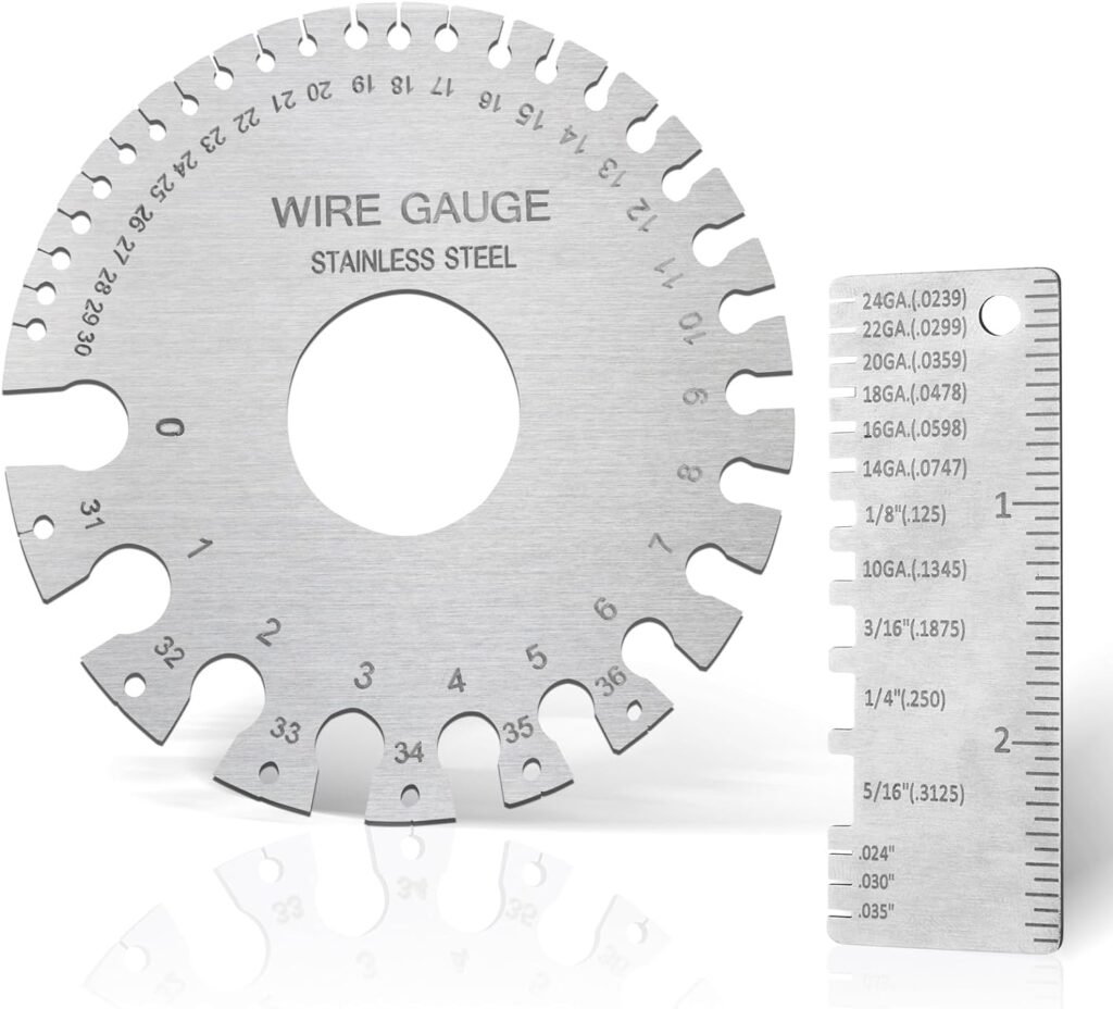 karmiero 2Pcs Metal Gauge Thickness Tool, Wire Gauges Size for Welding, Highly Accurate Wire Gauge Measuring, Standard Dual-Sided Round Wire Sheet Gage and Thickness Gauge for Wire Welding