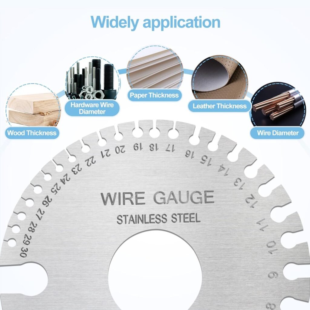 karmiero 2Pcs Metal Gauge Thickness Tool, Wire Gauges Size for Welding, Highly Accurate Wire Gauge Measuring, Standard Dual-Sided Round Wire Sheet Gage and Thickness Gauge for Wire Welding