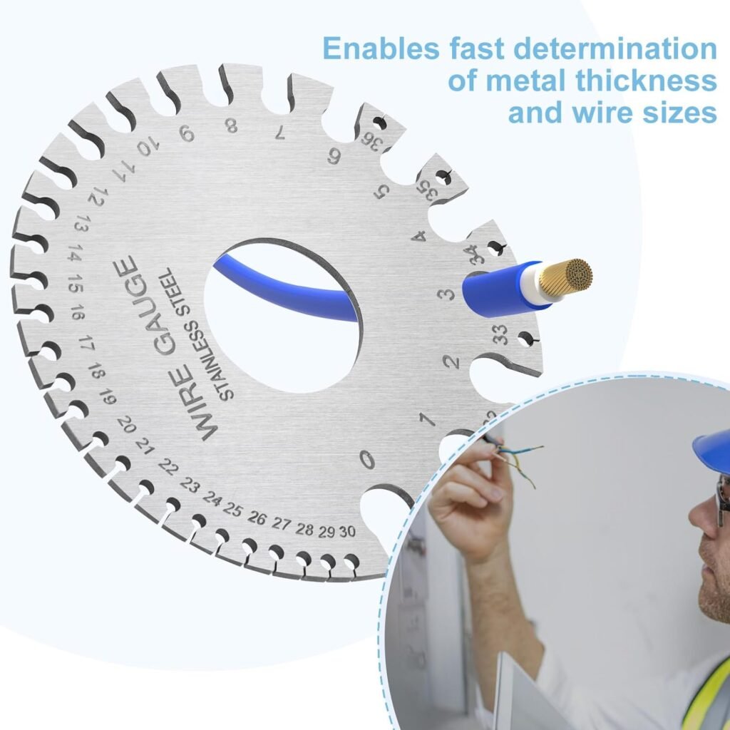 karmiero 2Pcs Metal Gauge Thickness Tool, Wire Gauges Size for Welding, Highly Accurate Wire Gauge Measuring, Standard Dual-Sided Round Wire Sheet Gage and Thickness Gauge for Wire Welding