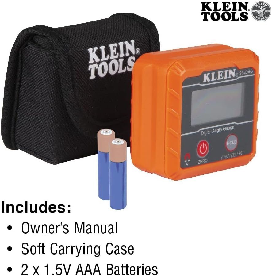 Klein Tools 935DAG Digital Electronic Level and Angle Gauge, Measures 0 - 90 and 0 - 180 Degree Ranges, Measures and Sets Angles