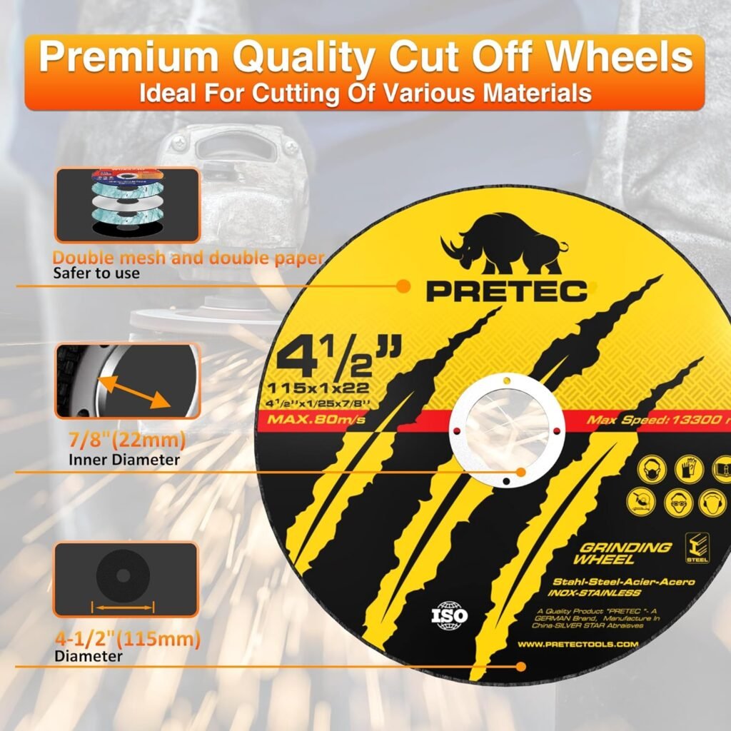 PRETEC 26 Packs Angle Grinder Cutting Flap Grinding Disc Wheel 4 1/2in Inches - 20 Packs 4.5x1/4x7/8 Cut Off Wheels,3 Packs 4.5x7/8 60 Grit Flap Discs, 3 Packs 4.5x1/25x7/8 Grinding Wheels