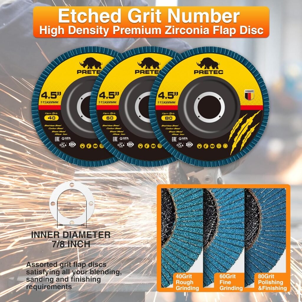 PRETEC 26 Packs Angle Grinder Cutting Flap Grinding Disc Wheel 4 1/2in Inches - 20 Packs 4.5x1/4x7/8 Cut Off Wheels,3 Packs 4.5x7/8 60 Grit Flap Discs, 3 Packs 4.5x1/25x7/8 Grinding Wheels