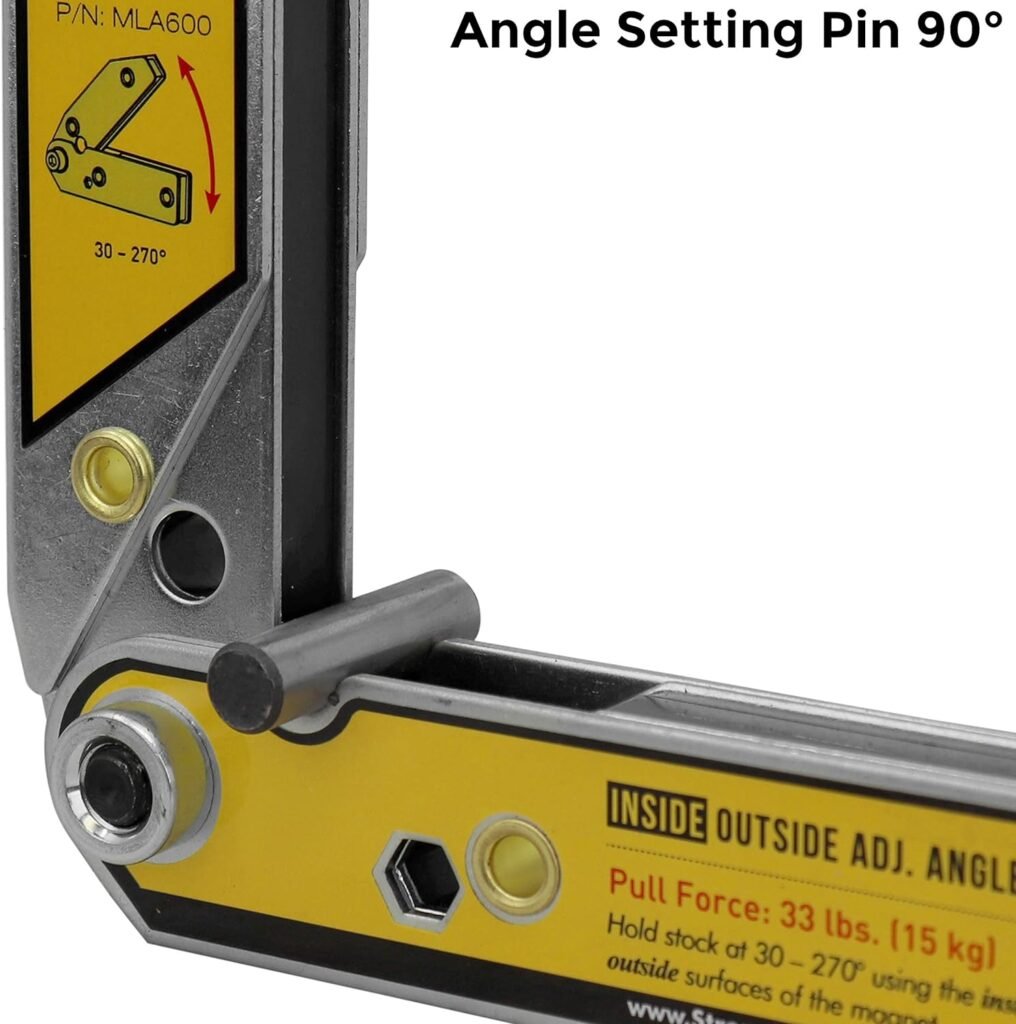 Strong Hand Tools MLA600 Adjustable Angle Magnetic Welding Square, Inside/Outside Magnets, Angle Setting Pin, Magnetic Pull Force 33 Lbs, Welding Square, 30°-270° Angle, 6 Size