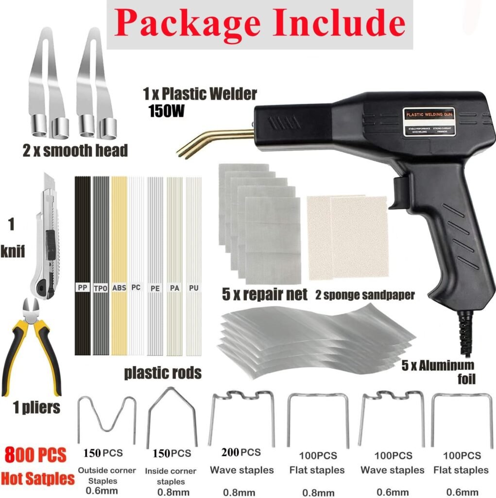 Upgraded 220W Plastic Welder, 2 in 1 Plastic Welding Kit Plastic Repair Welder Kit 800PCS Hot Stapler Soldering Gun with 64PCS Plastic Welding Rods Car Bumper Repair Kit for Most Plastic Repair