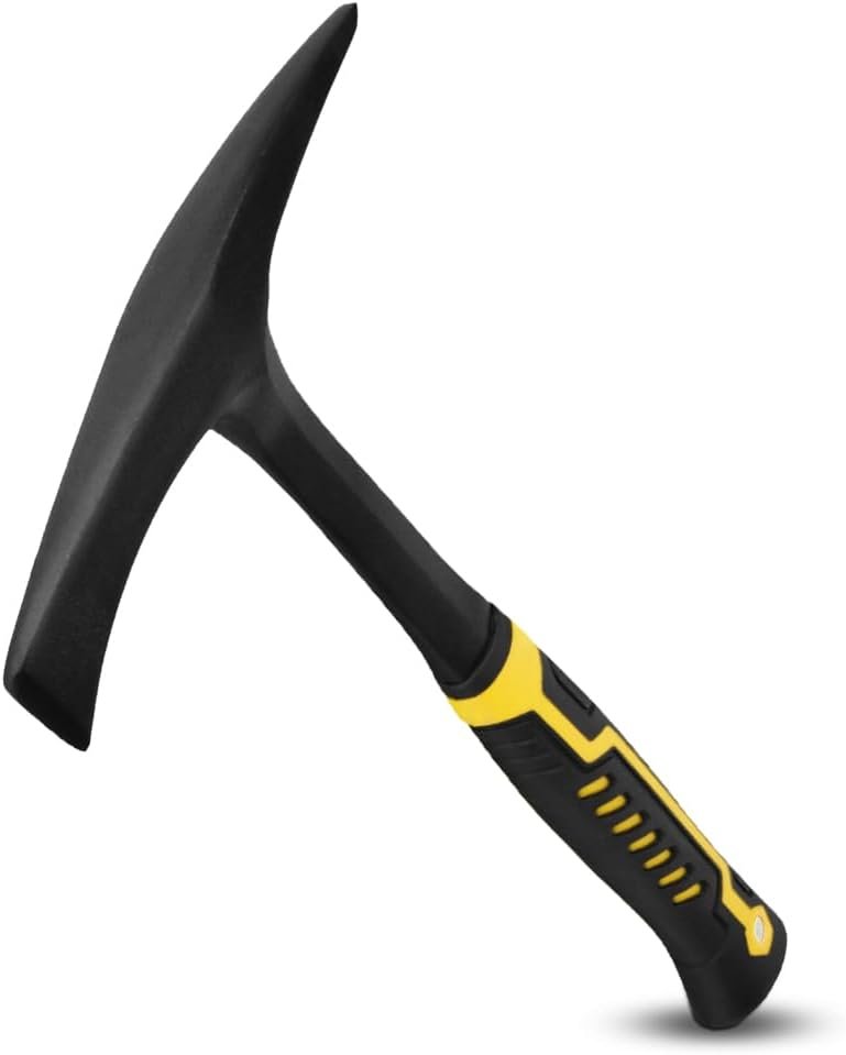 28-ounce debris removal tool, welding/chipping hammer, with forged steel construction and shock-absorbing handle, rock pick, forged brick hammer, geologists rock pick (yellow)