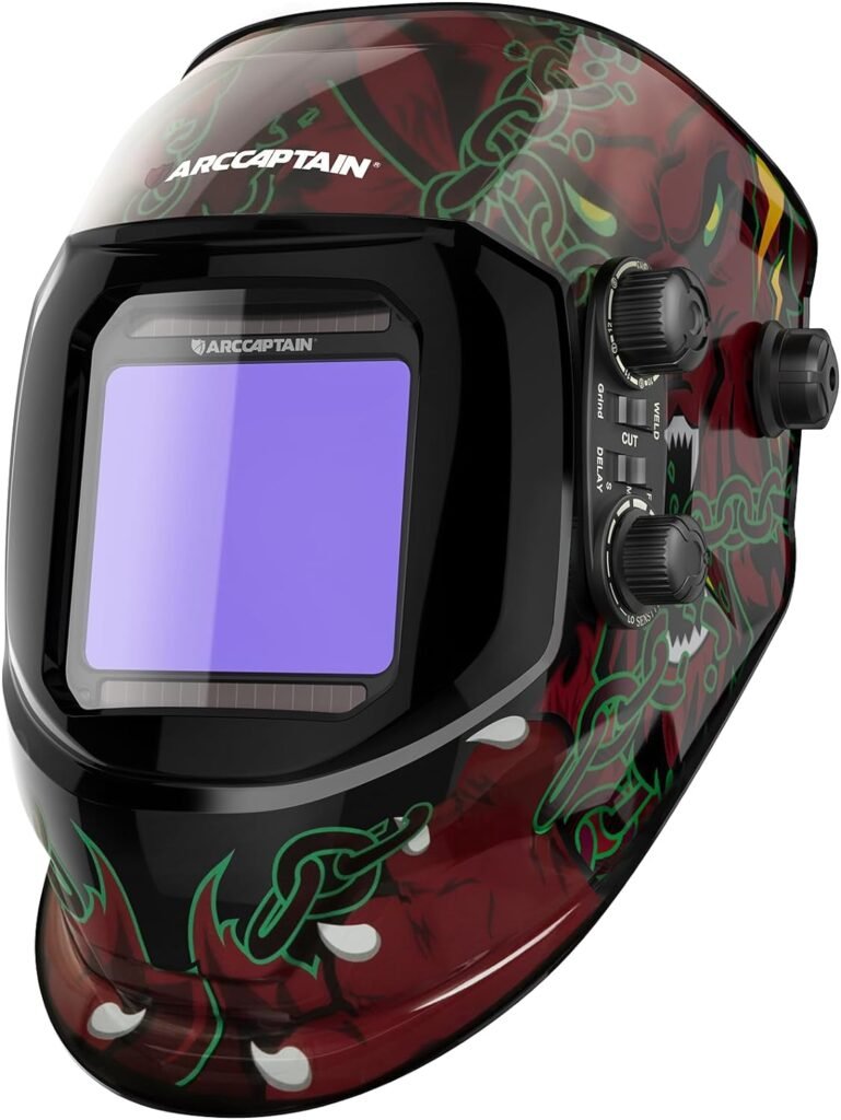 ARCCAPTAIN Welding Helmet Auto Darkening, 3.94X3.66 Large Viewing Screen True Color Welding Hood with 4 Arc Sensor Solar Powered, Wide Shade 4-5/5-9/9-13 for ARC TIG MIG Welding Helmets for Men