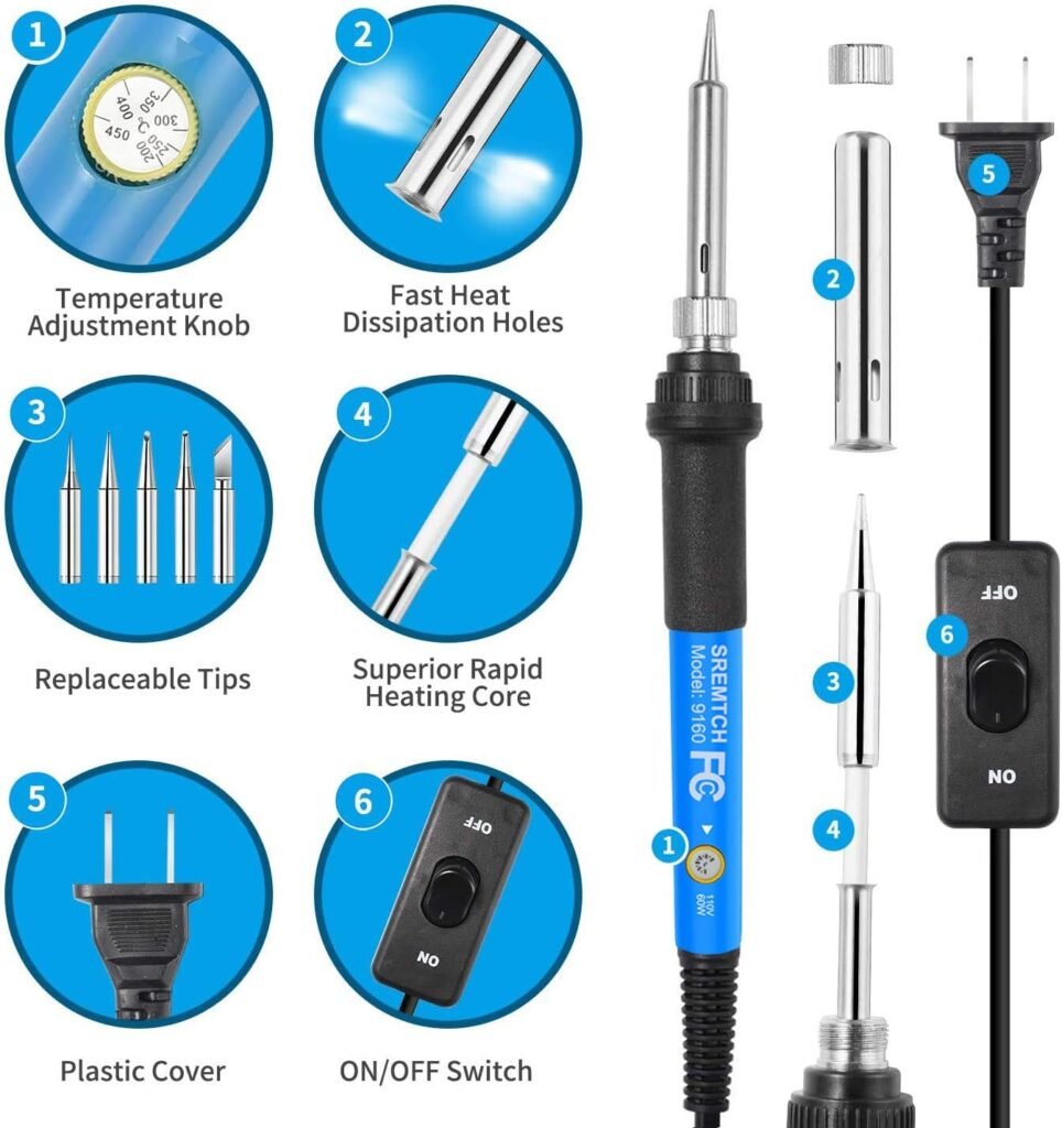 Electronics Soldering Iron Kit - 80W Digital LCD Solder Gun with ON/OFF Switch Adjustable Temperature Controlled and Fast Heating Thermostatic Design Welding Tools for DIY Welding Circuit Board (80W)