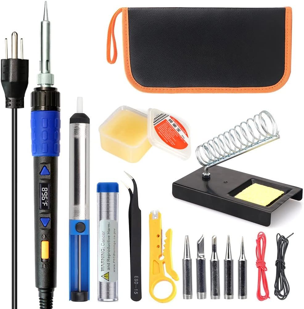 LDK Soldering Iron Kit Electric 60W 110V Adjustable Temperature Soldering Gun Welding Tools, 5pcs Replacement Tips and Solder Wire Tube (Basic)