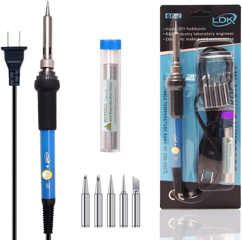 LDK Soldering Iron Kit Electric 60W 110V Adjustable Temperature Soldering Gun Welding Tools, 5pcs Replacement Tips and Solder Wire Tube (Basic)