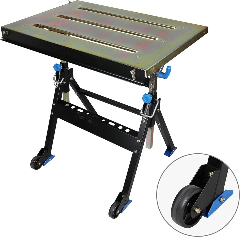 Olympia Tools Adjustable Welding Table with Wheels Portable Steel Stand Workbench 30 in. x 20 in.