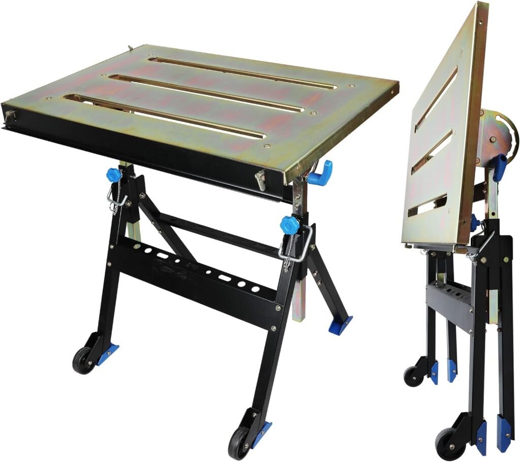 Olympia Tools Adjustable Welding Table with Wheels Portable Steel Stand Workbench 30 in. x 20 in.