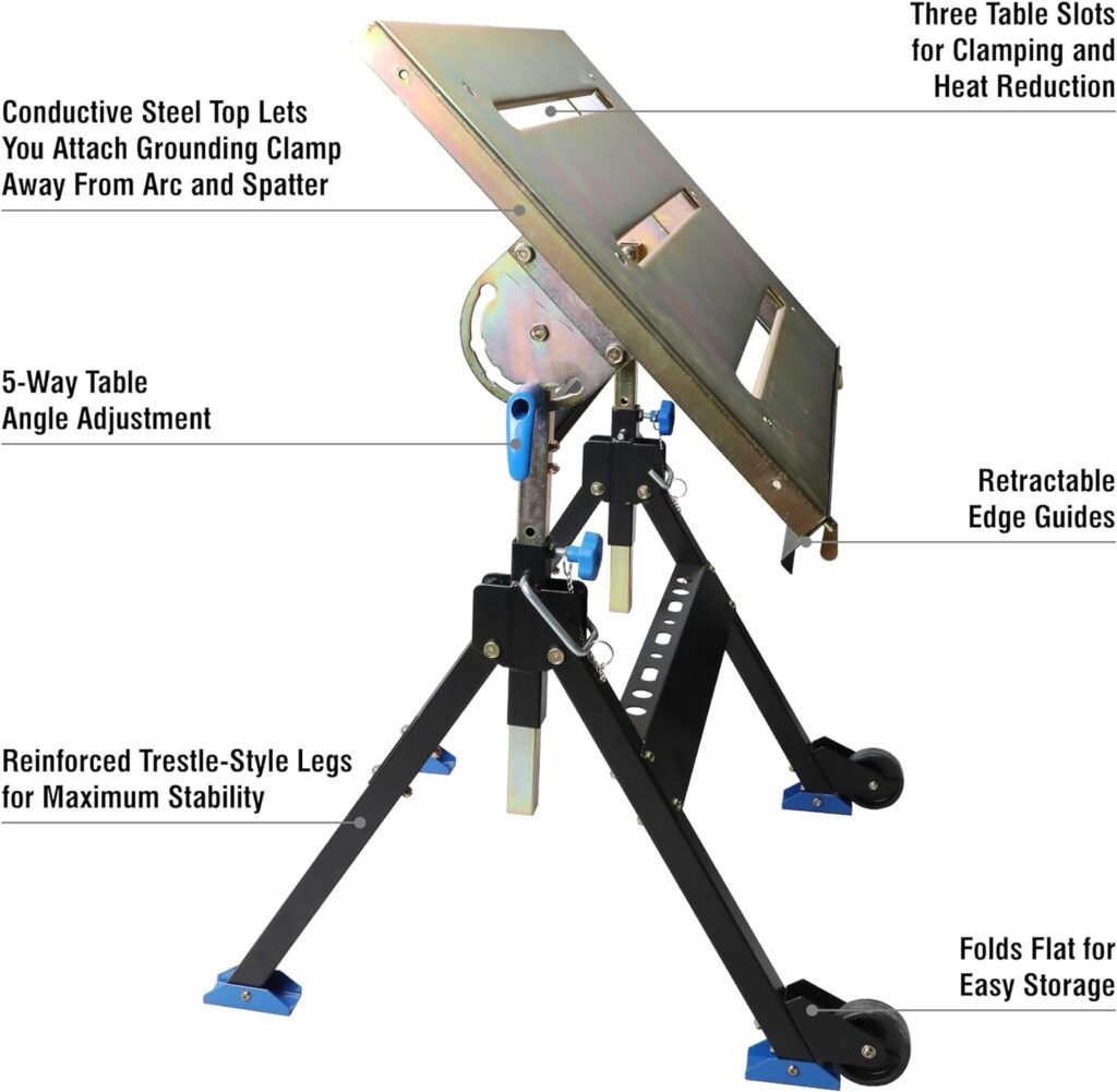 Olympia Tools Adjustable Welding Table with Wheels Portable Steel Stand Workbench 30 in. x 20 in.