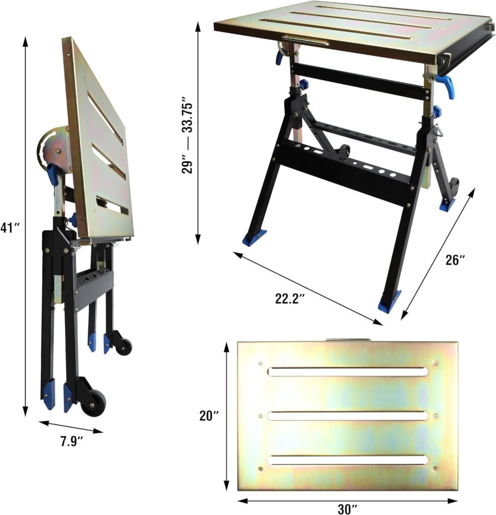 Olympia Tools Adjustable Welding Table with Wheels Portable Steel Stand Workbench 30 in. x 20 in.