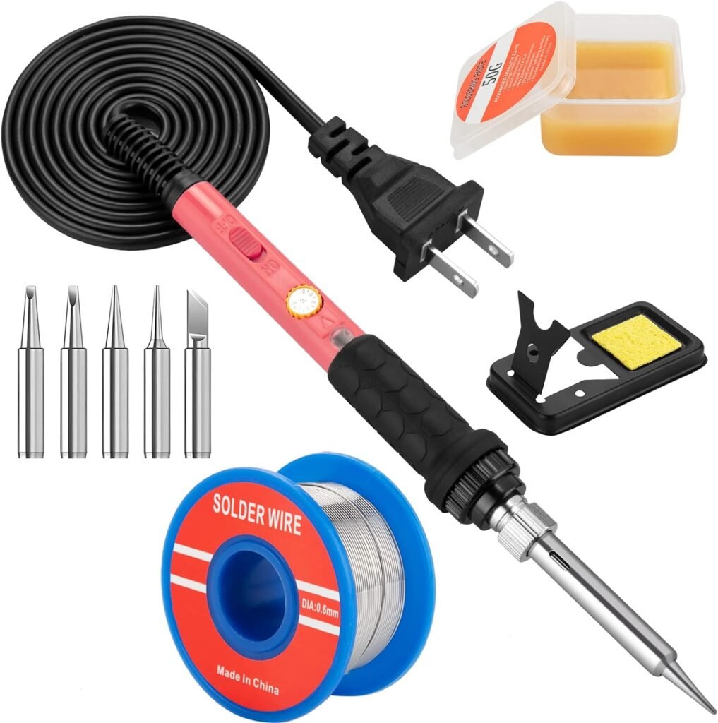 Soldering Iron Kit, 60W Soldering Iron with Interchangeable Iron Tips, 10-in-1 Adjustable Temperature Soldering Welding Iron Kit for any Hobby Enthusiast 110V US Plug