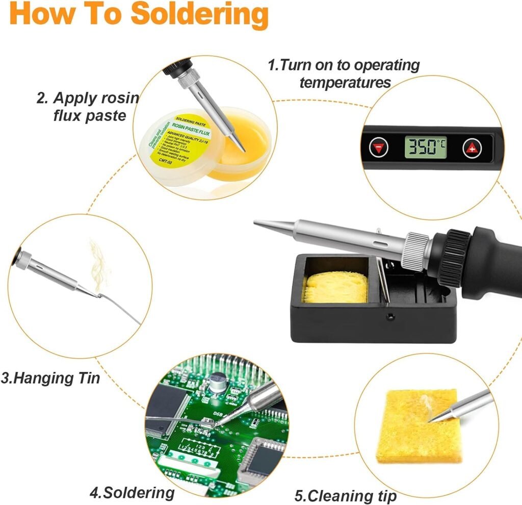 Soldering Iron Kit 90W LCD Temperature Control 180-480°C Electric Solder Kit 14 in 1 Fast Heating Soldering Gun Welding Tools, 5 Iron Tips for Electronics Repair, Jewelry, DIY, Crafts-making