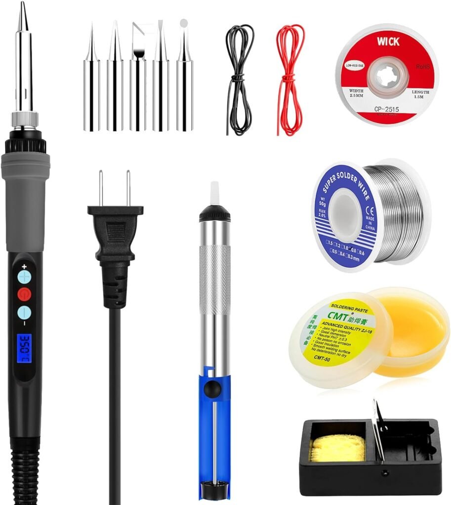 Soldering Iron Kit 90W LCD Temperature Control 180-480°C Electric Solder Kit 14 in 1 Fast Heating Soldering Gun Welding Tools, 5 Iron Tips for Electronics Repair, Jewelry, DIY, Crafts-making