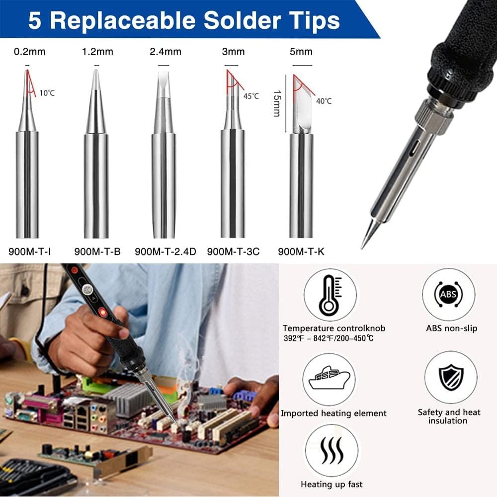 Soldering Iron Kit,Electric 60W Soldering Gun Welding Tools with ON/OFF Swicth,5 Soldering Iron Tips,Tweezers,solder wire,for soldering Kit and Repairing,DIY