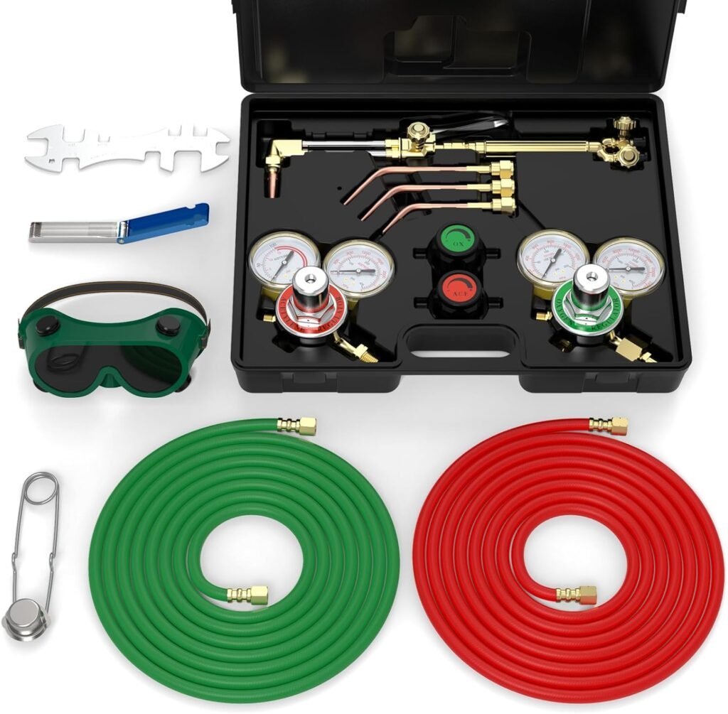 TOOLIOM Oxygen  Acetylene Torch Kit, Gas Cutting Welding Torch Set Welder Tools with Regulator Gauges Nozzles Hose