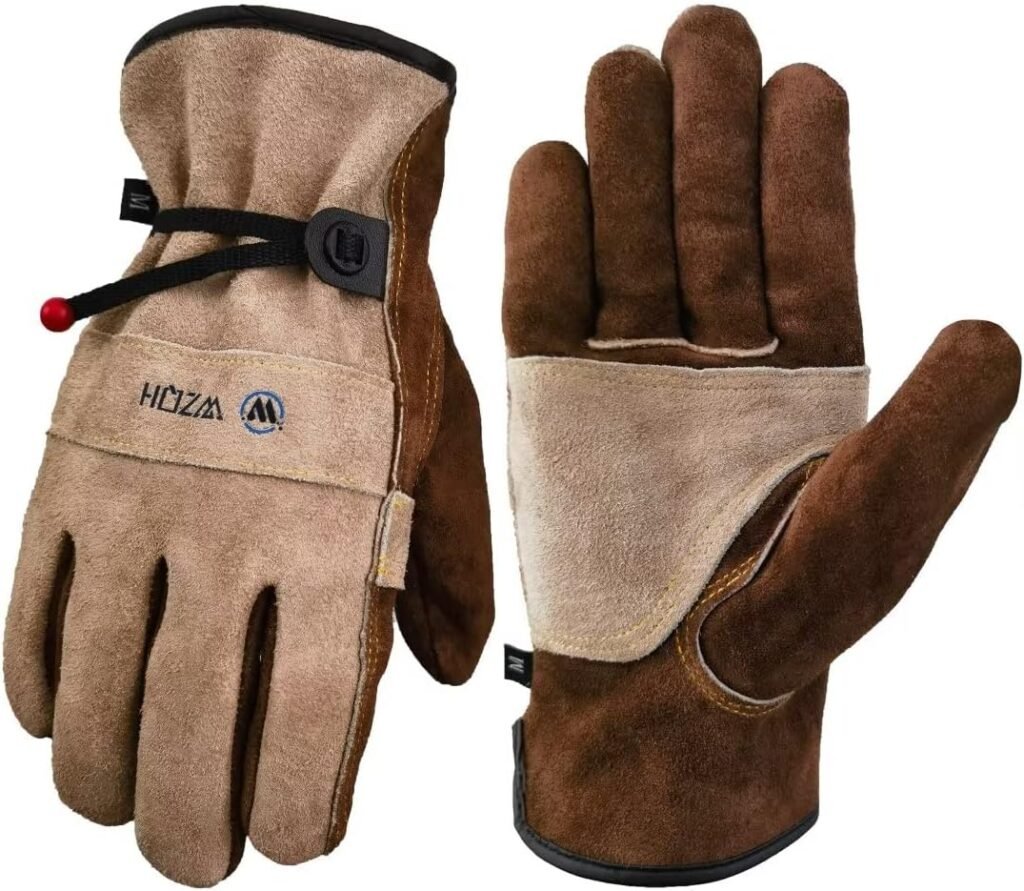 WZQH Leather Work Large Gloves for Men or Women, for Gardening, Tig/Mig Welding, Construction, Chainsaw, Farm, Ranch, etc. Cowhide, Cotton Lined, Utility, Firm Grip, Durable. Coffee-grey L